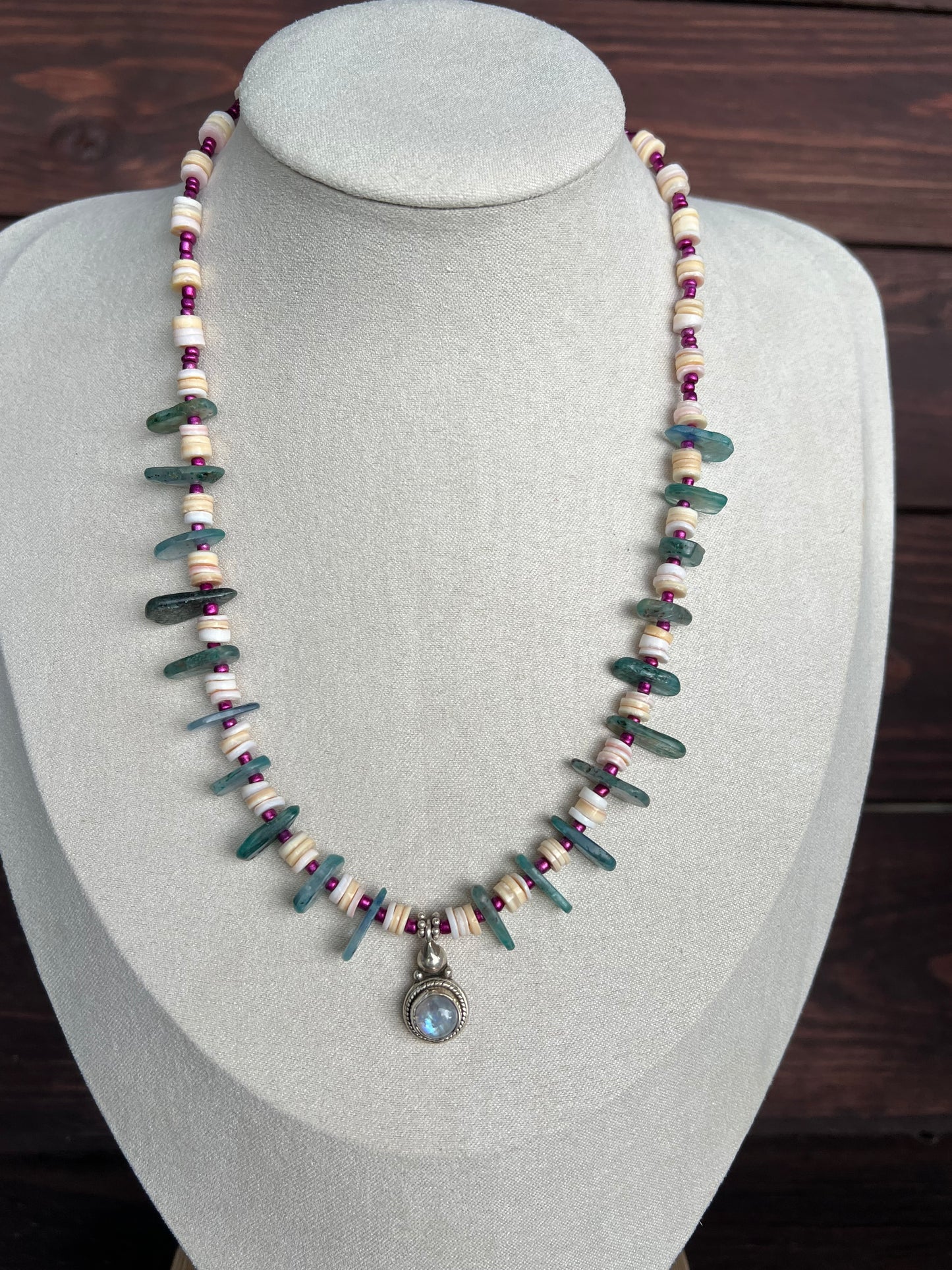 Moonstone and shell necklace