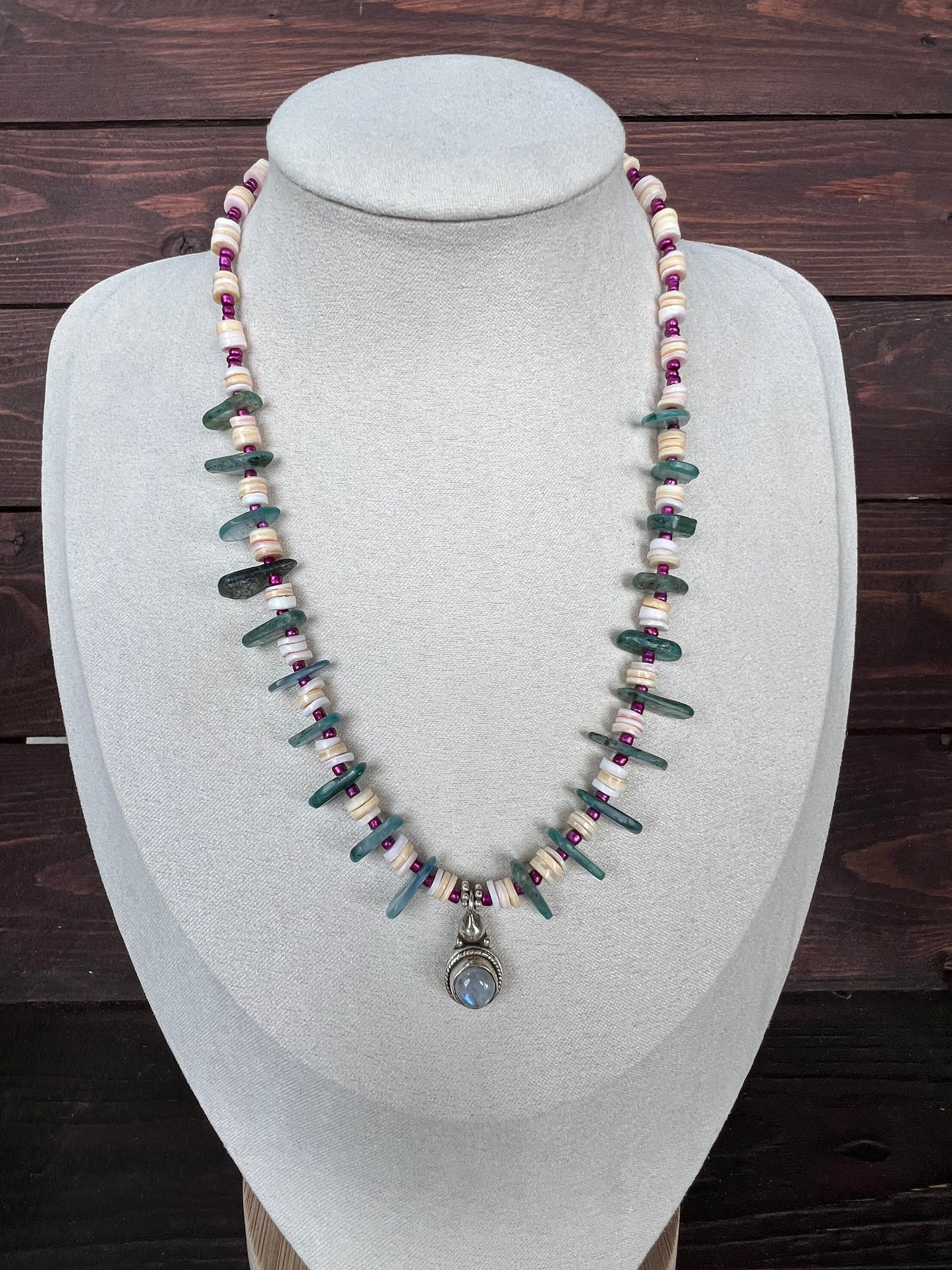 Moonstone and shell necklace