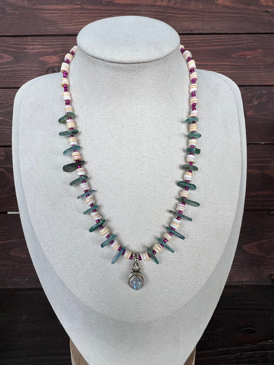 Moonstone and shell necklace