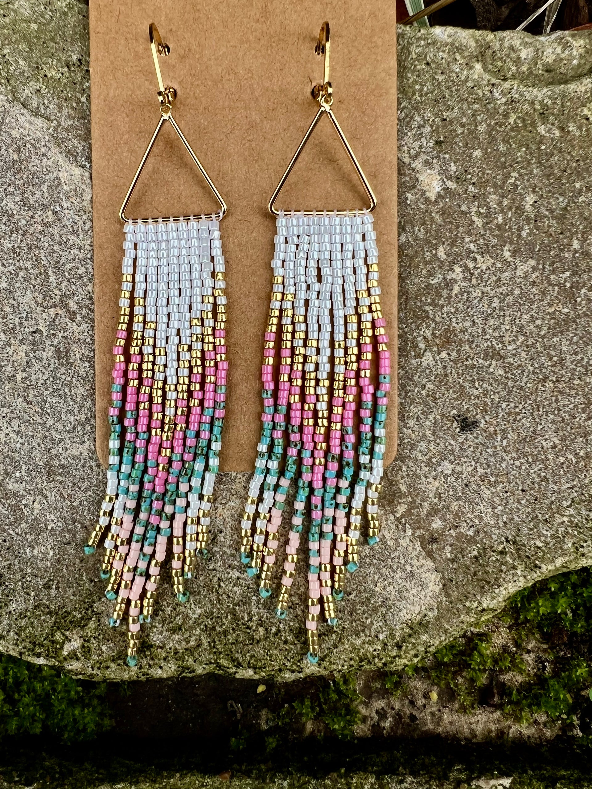 【miii】2WAY BEADS FENCE LAYERED Flower Leaf Branch Beaded Earring Pattern - Double Brick